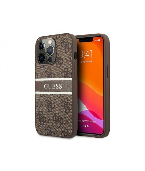 Husa Premium Guess, Originala, Compatibila Cu iPhone 13 Pro, Colectia 4G Stripe, Maro